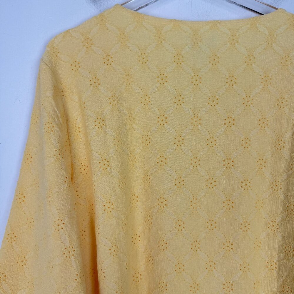 NWT Chico's Eyelet Scoop Neck Ruffle Sleeve Top 3/4 Lemon Chiffon Size XL NEW - Picture 8 of 9